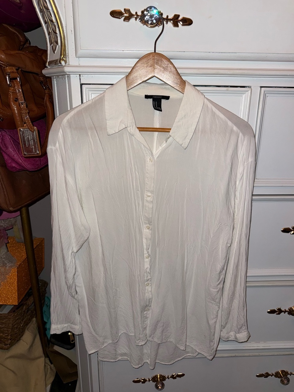 Vintage 2013, Women’s Forever 21, Lightweight White Open-Back, Button-Up Shirt